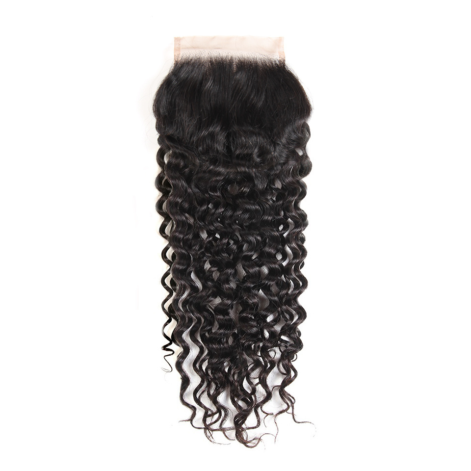 Water Wave Sew In Peruvian Machine Double Weft Water Wave Hair Free Part 4X4 Lace Closure Weave