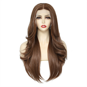 Wholesale Japanese Futura Fiber Wigs 13X4 Lace Front Highlight brown futura wig for white women Heat Resistant Synthetic Wigs