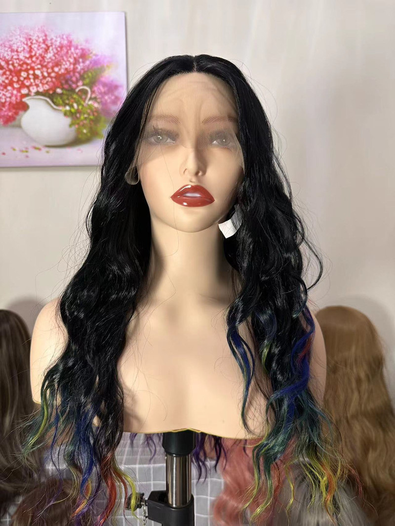 Colorful Lace Front Wigs Long Layered Vibrant Lavender Wig Synthetic Cosplay Costume Wig for White Women