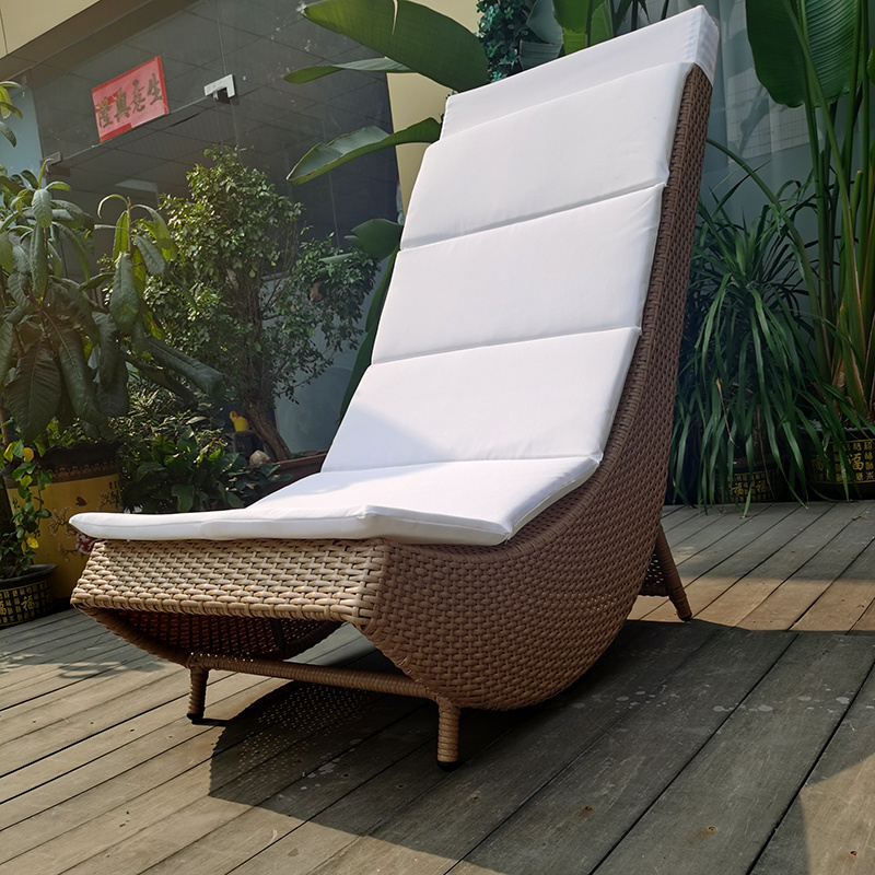 Teak Outdoor Furniture Modern Chaise Hotel Garden Daybed Natural Rattan Beach Sun Lounger