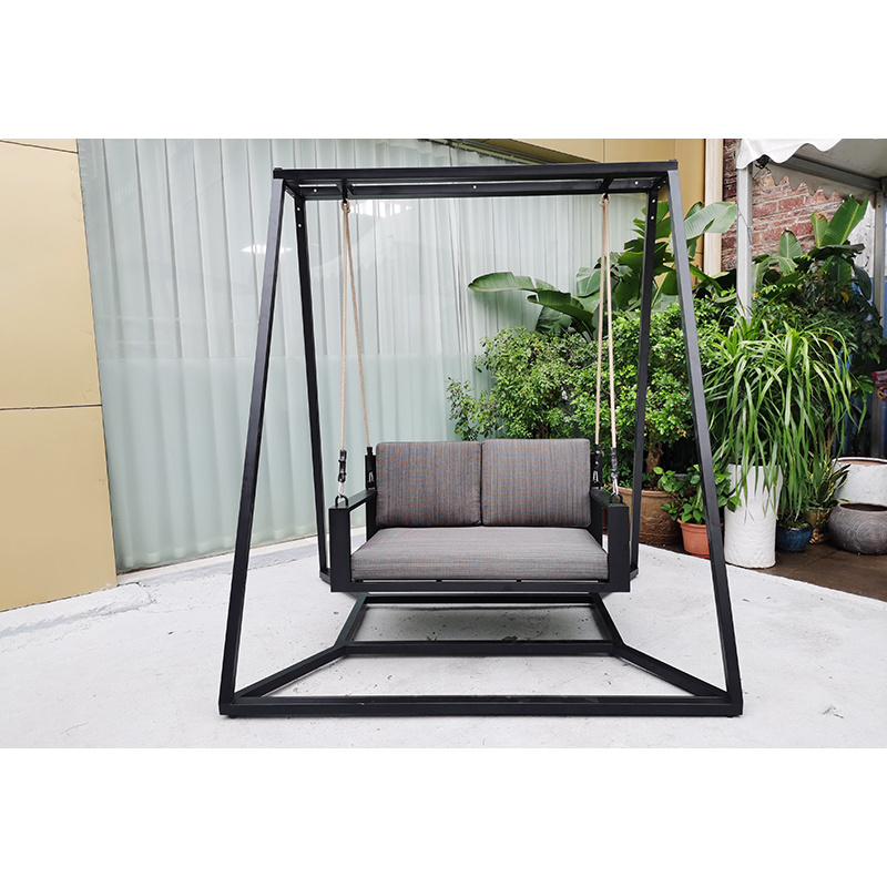 outdoor indoor hanging swing chair PE rattan metal frame with cotton rope leisure egg shape swing hanging chair