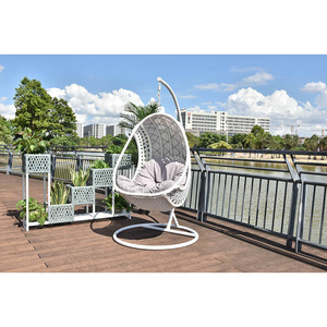 Wholesale Hot Style Outdoor Indoor Wicker Hanging Egg Chair White Rattan Swing Lounge Chair