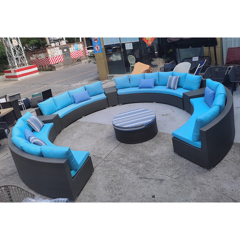 hot sale outdoor garden furniture curved round wicker rattan sofa