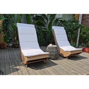 Teak Outdoor Furniture Modern Chaise Hotel Garden Daybed Natural Rattan Beach Sun Lounger