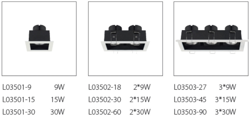 Commercial single double head black white dimmable anti glare 9w 15w 30w cob led grille ceiling square downlight