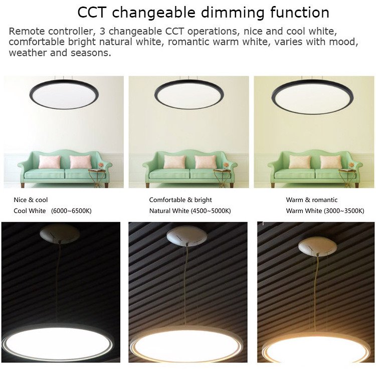 Remote Control Double Color Moon Ceiling Light Metal Panel Light Flicker Free Suitable For Kitchen