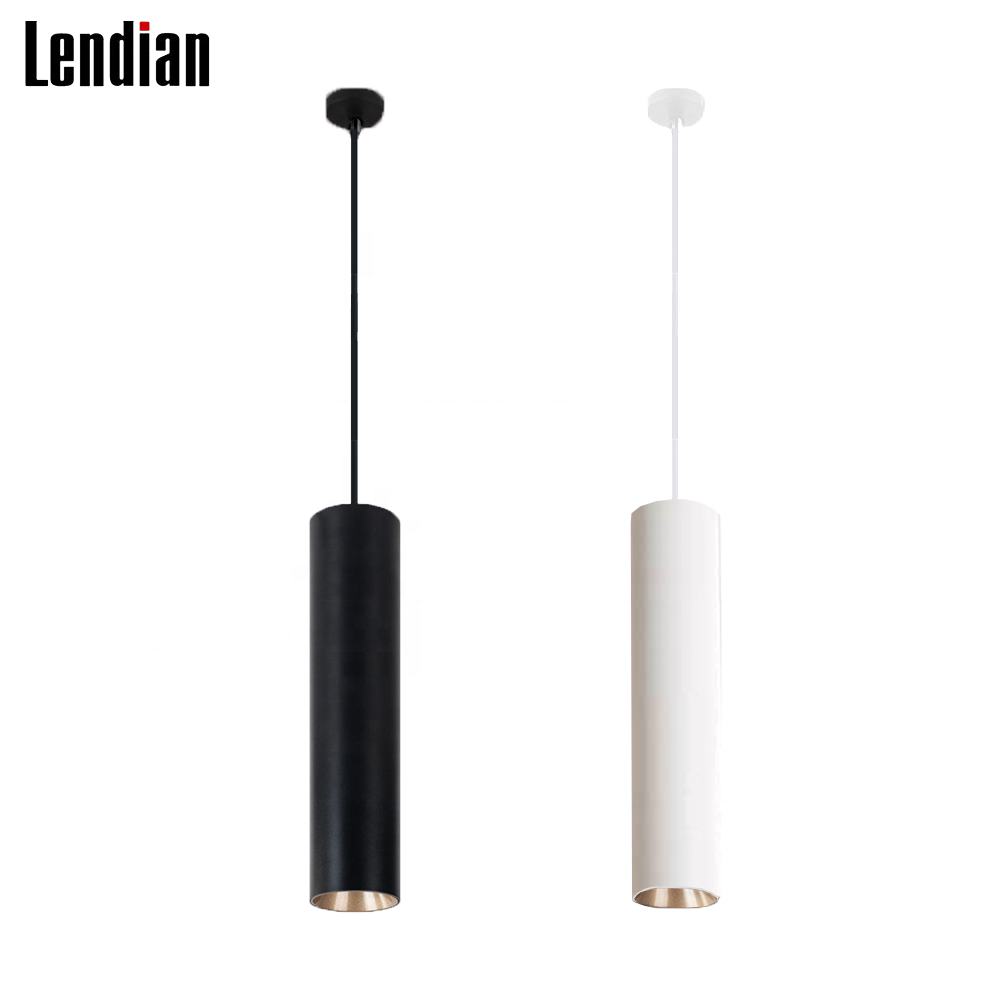 Aluminum oem black white lampara colgante techo round square ceiling tube suspended hanging led pendant lamp fixture light