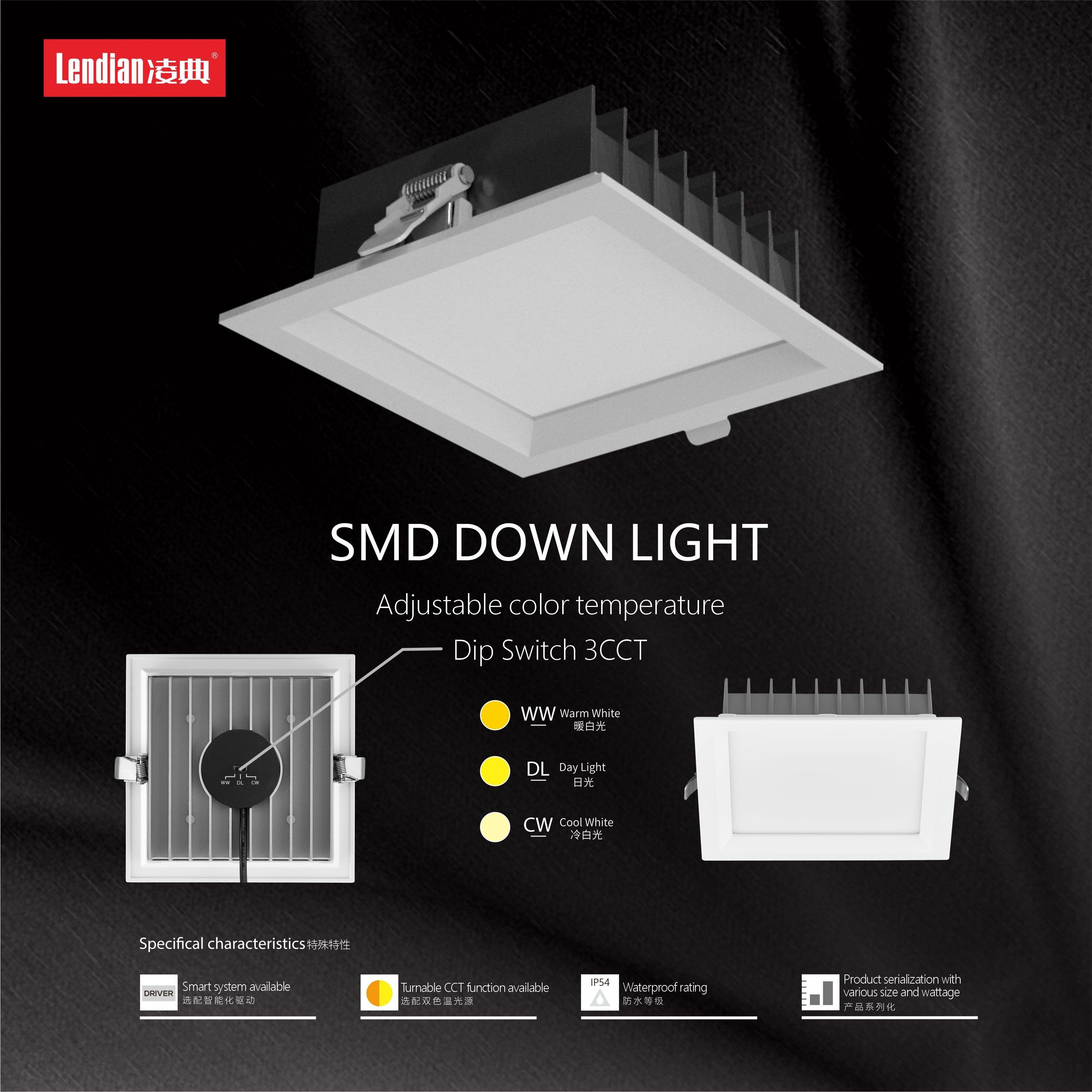 Anti-glare SMD LED Square Down Light Ceiling Downlight Chrome Reflector Fixture for Hotel