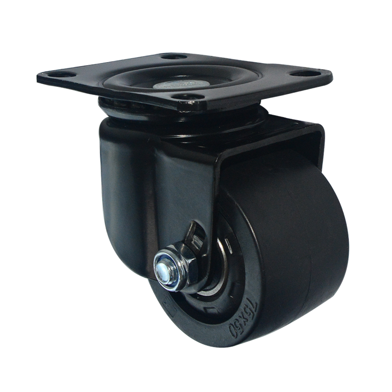 2 2.5 3 Inch Screw stem Black Nylon Low Profile Gravity 500KG loading Machine Cabinet Castor Heavy Duty Dual brake Caster Wheel