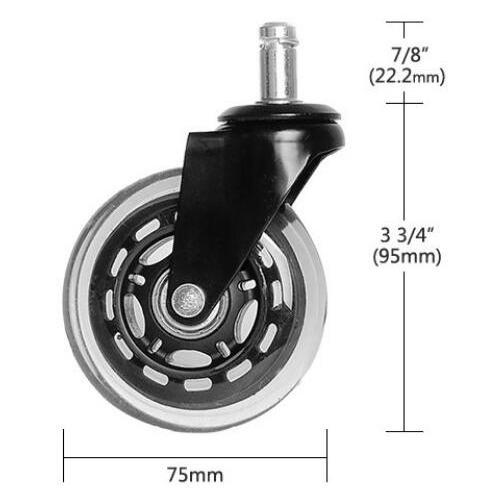 Amazon Hot sale Office chair replacement transparent pu 3 Inch 75 mm grip ring inserted stem Black Roller blade caster wheel