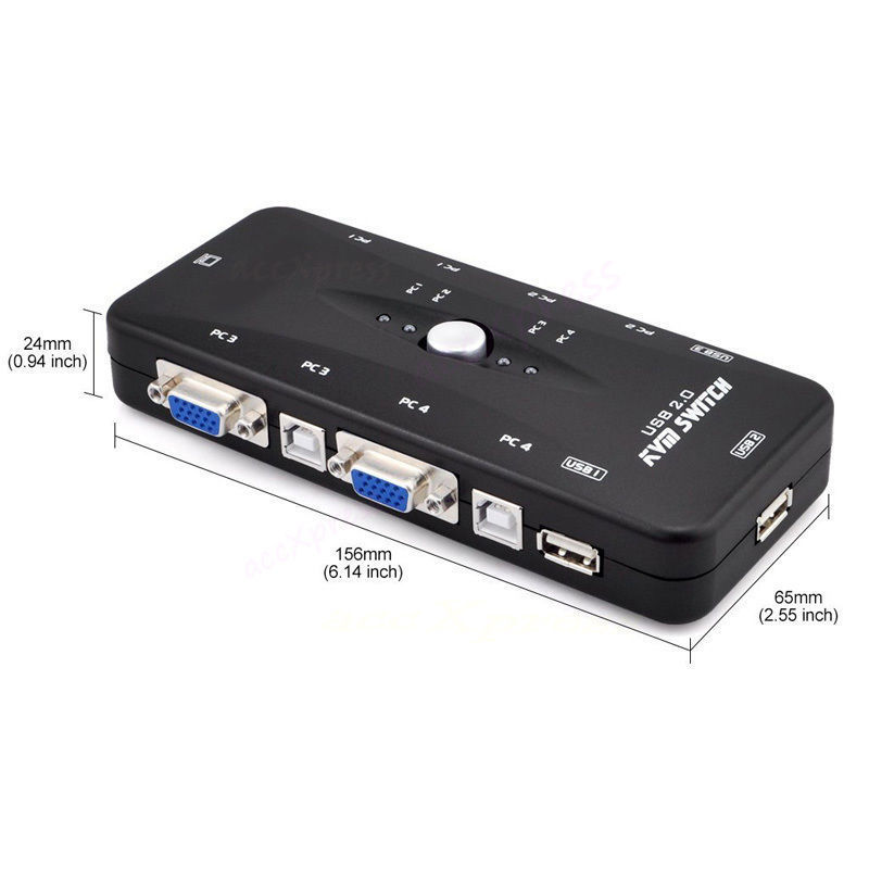 Best quality Hot selling USB 2.0 KVM Switch 4 Port For Mouse Keyboard HUB VGA Monitor Sharing