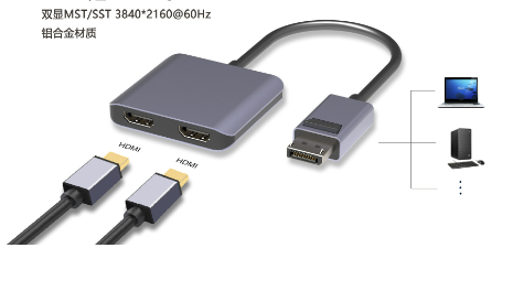 Display port  To Dual HDMI-compatible Hub Adapter Docking Station Dual Screen 2 Ports For Laptop Computer Mobile Phone