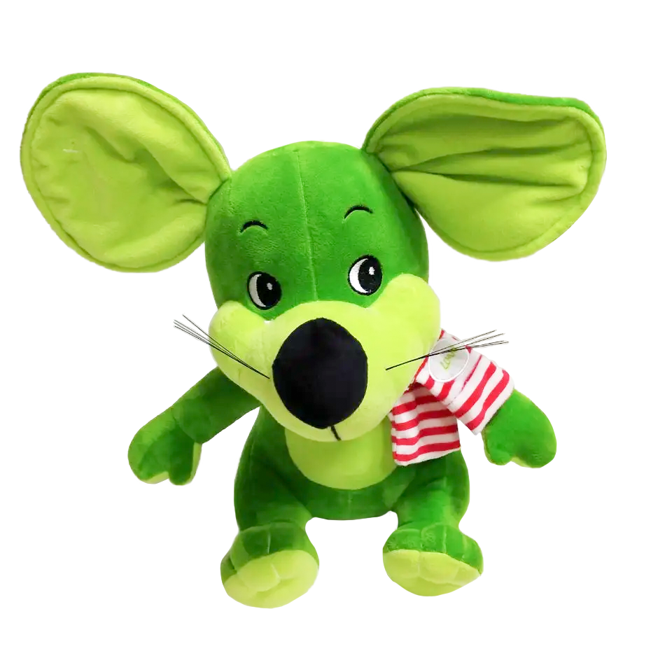 cute custom design Big ears soft plush mouse with striped scarf stuffed green rat minnie plush toy animal mouse