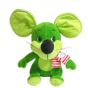 cute custom design Big ears soft plush mouse with striped scarf stuffed green rat minnie plush toy animal mouse