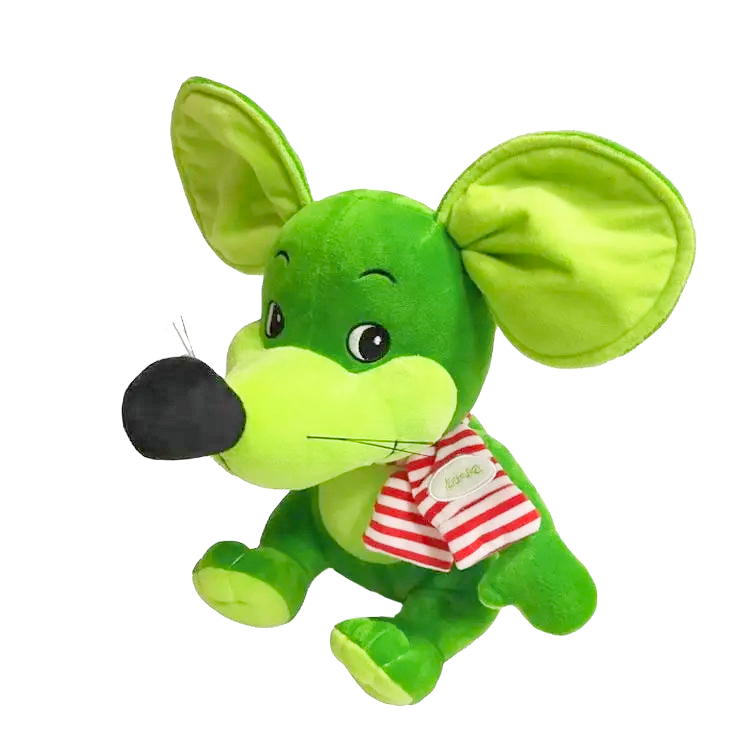 cute custom design Big ears soft plush mouse with striped scarf stuffed green rat minnie plush toy animal mouse