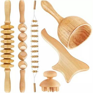 6 Pieces Wood Therapy Kit Wood Massager Roller Gua Sha Roller for Muscle Pain Relief Body Sculpting Tools