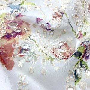 Light weight 100% polyester woven floral print chiffon embroidery fabric for women blouses