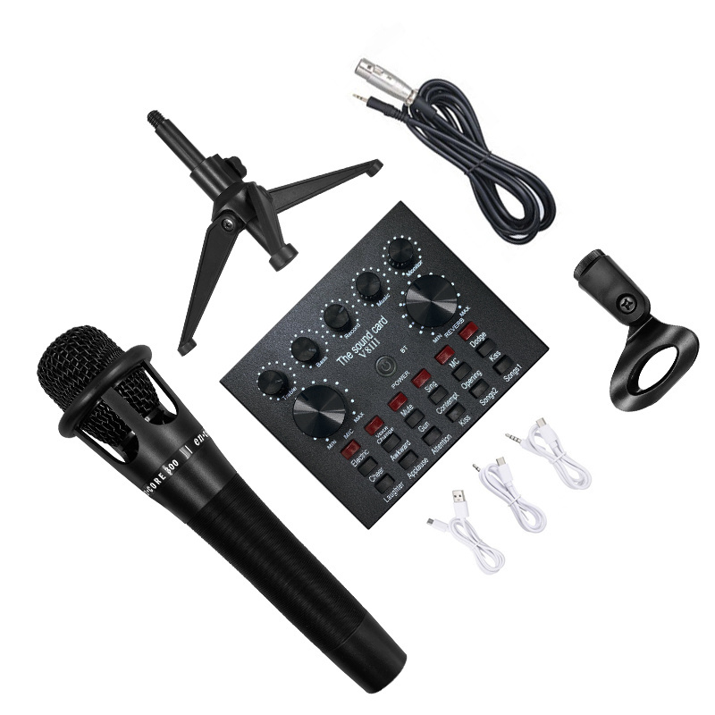 Usb Professional Audio Interface Sound Card Singing Recording Guitar Band Sound Card V8 Live Audio Microphone And Accessories