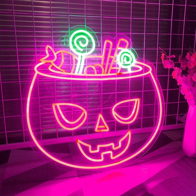 Custom Candy Bar Pumpkin Shape LED neon sign for Halloween festival decoration