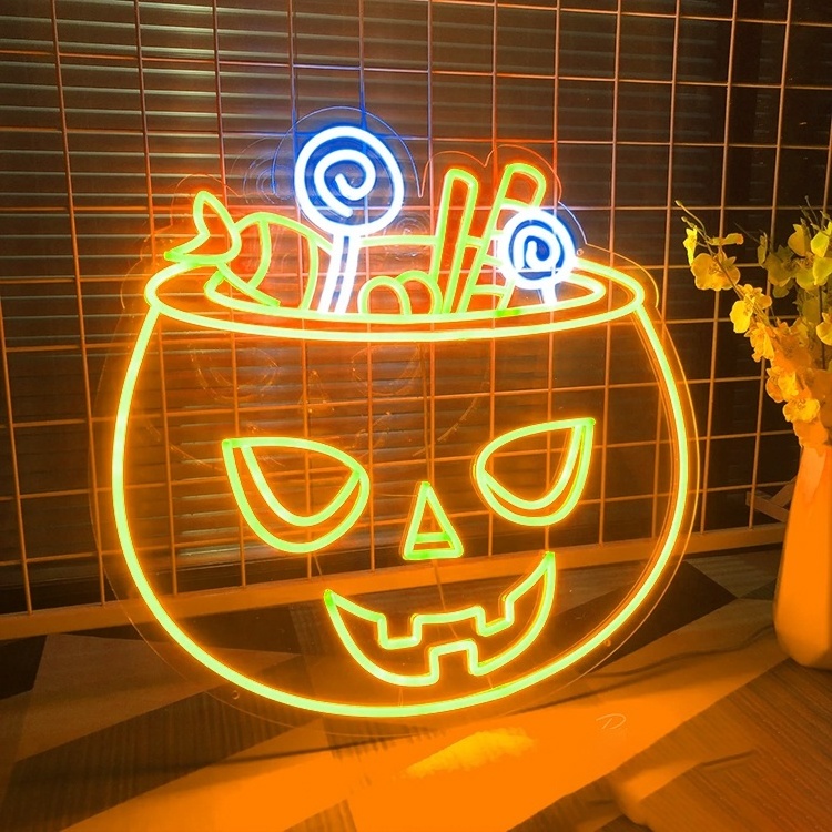 Custom Candy Bar Pumpkin Shape LED neon sign for Halloween festival decoration