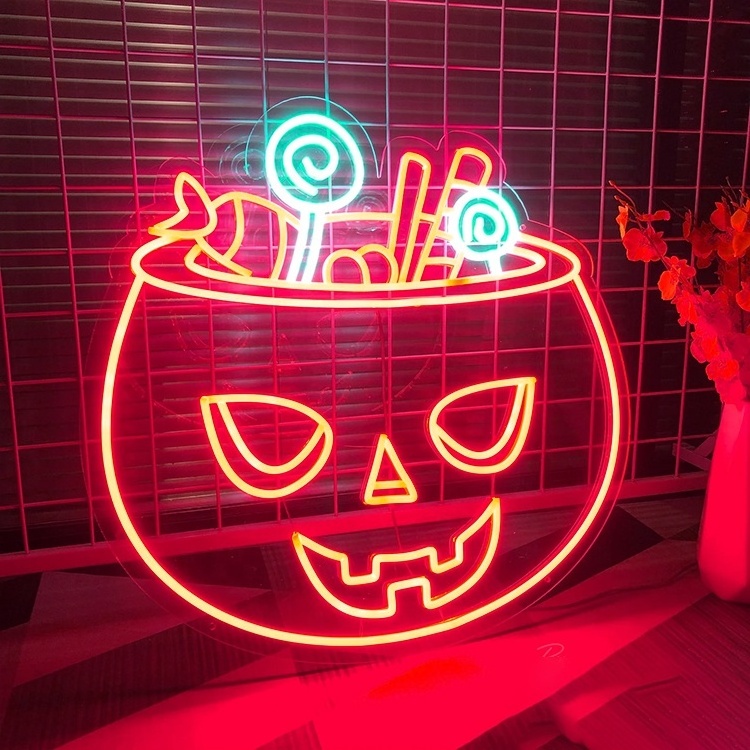 Custom Candy Bar Pumpkin Shape LED neon sign for Halloween festival decoration