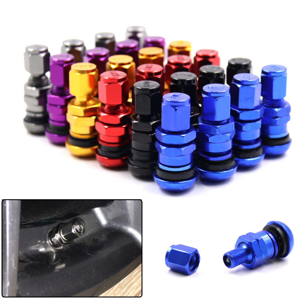 Universal Motorcycle Car Wheel Tubeless Tire Aluminum Alloy Colourful Round Air Valve Stem With Dust caps