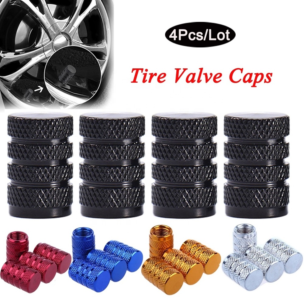 Universal Stock  Knurling Style Tire air Valve Cap Aluminum Tire Wheel Stem 4Pcs/Set  Car Tire Valve  Cap for Cars, Bikes