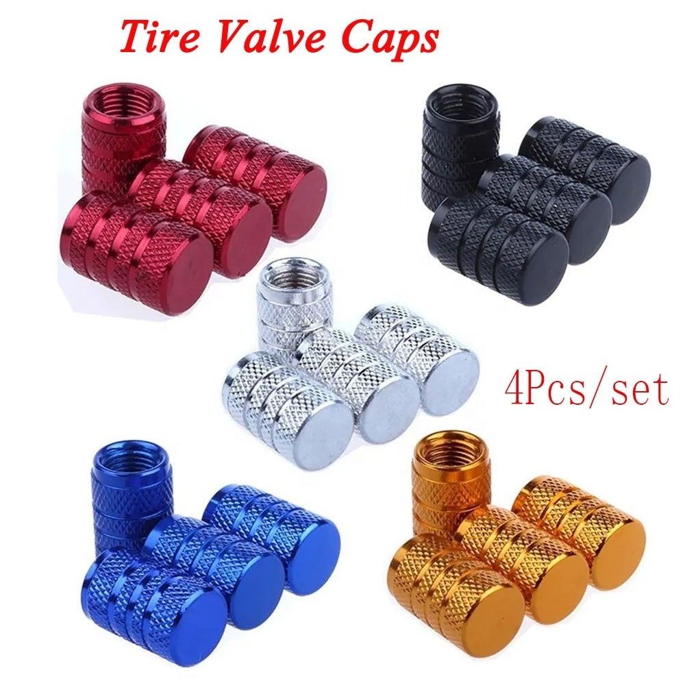 Universal Stock  Knurling Style Tire air Valve Cap Aluminum Tire Wheel Stem 4Pcs/Set  Car Tire Valve  Cap for Cars, Bikes