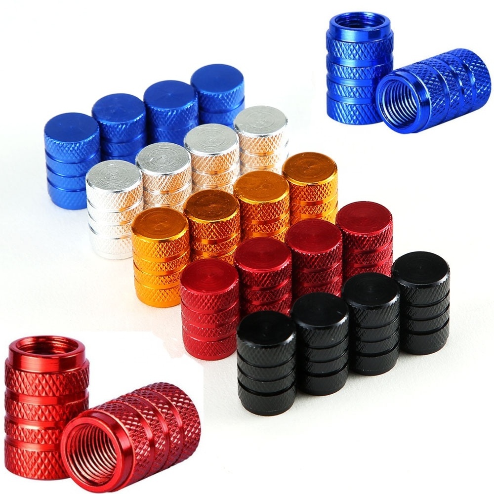 Universal Stock  Knurling Style Tire air Valve Cap Aluminum Tire Wheel Stem 4Pcs/Set  Car Tire Valve  Cap for Cars, Bikes