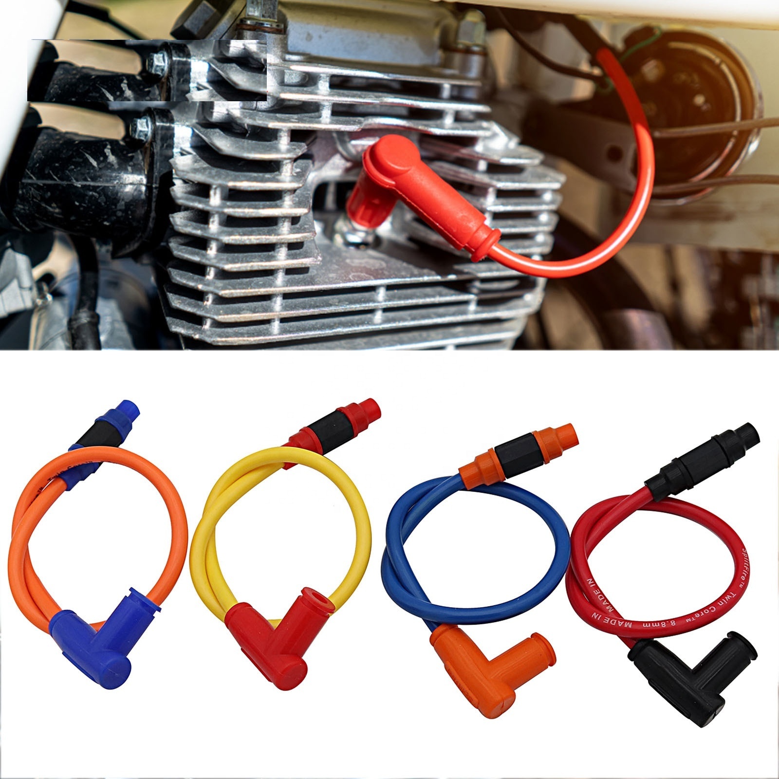 Universal motorcycle Ignition Coil Cable for Spark plug Iridium power wire ATV Racing scooter Kawasaki Yamaha