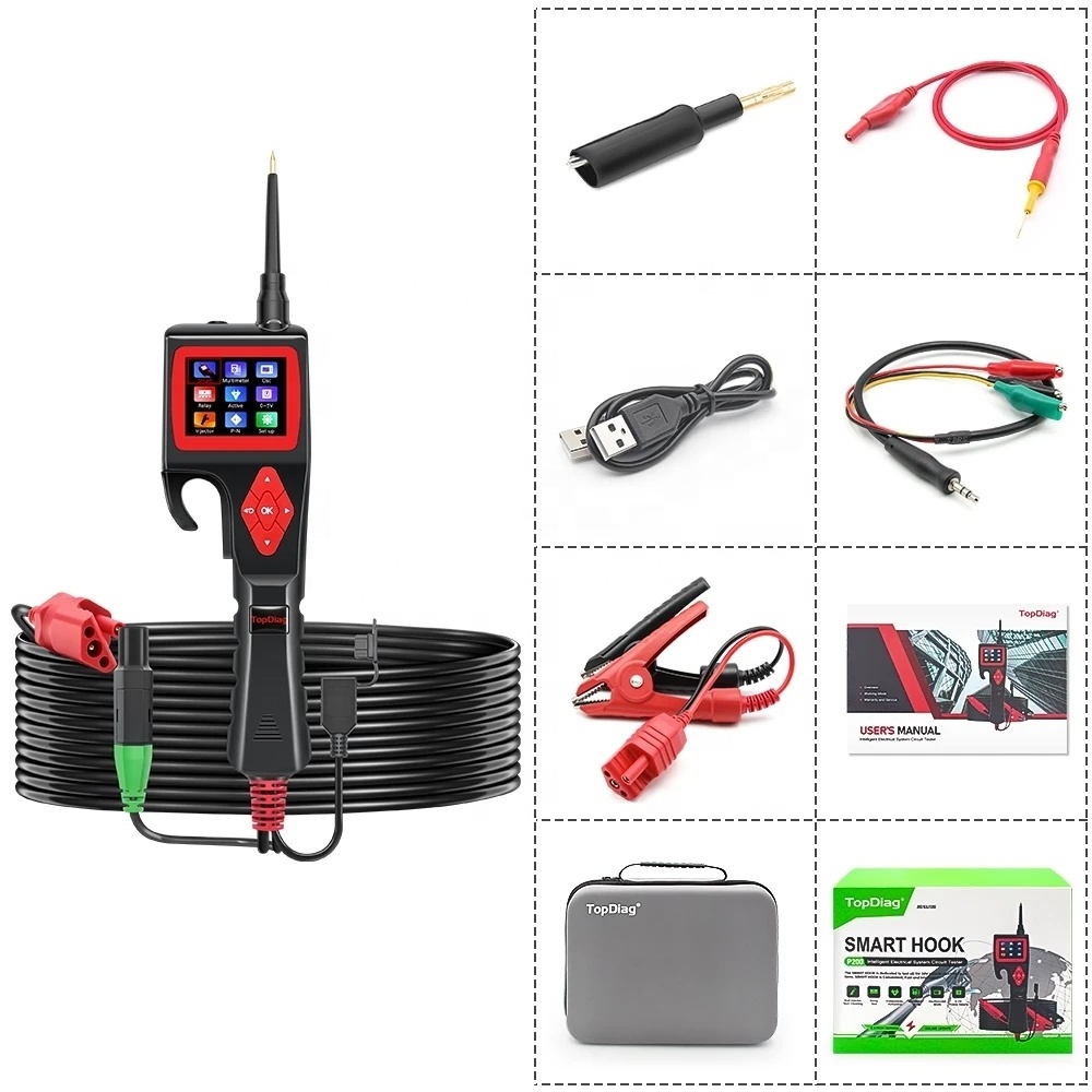 TopDiag Jdiag P200 12V 24V SMART HOOK Power Probe Car Circuit Analyzer Tester Digital Test Electrical System Detector Multimeter