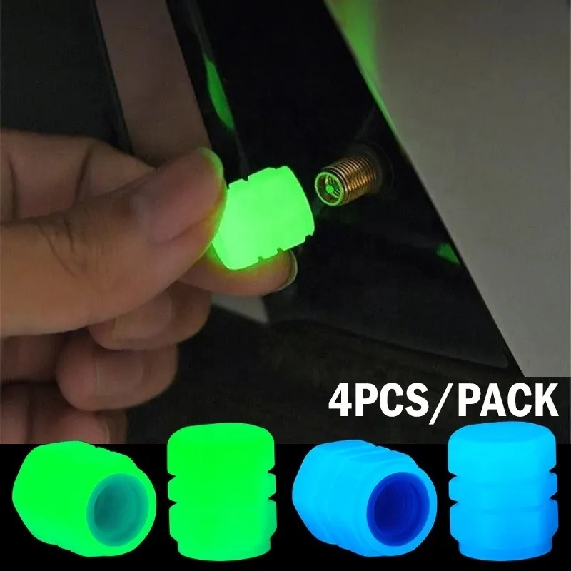 4pcs/set Motorcycle Bike Wheel Nozzle Night Glowing Fluorescent Decor Plastic Tyre Valve Cap Stem Car Luminous Tire Valve Cap