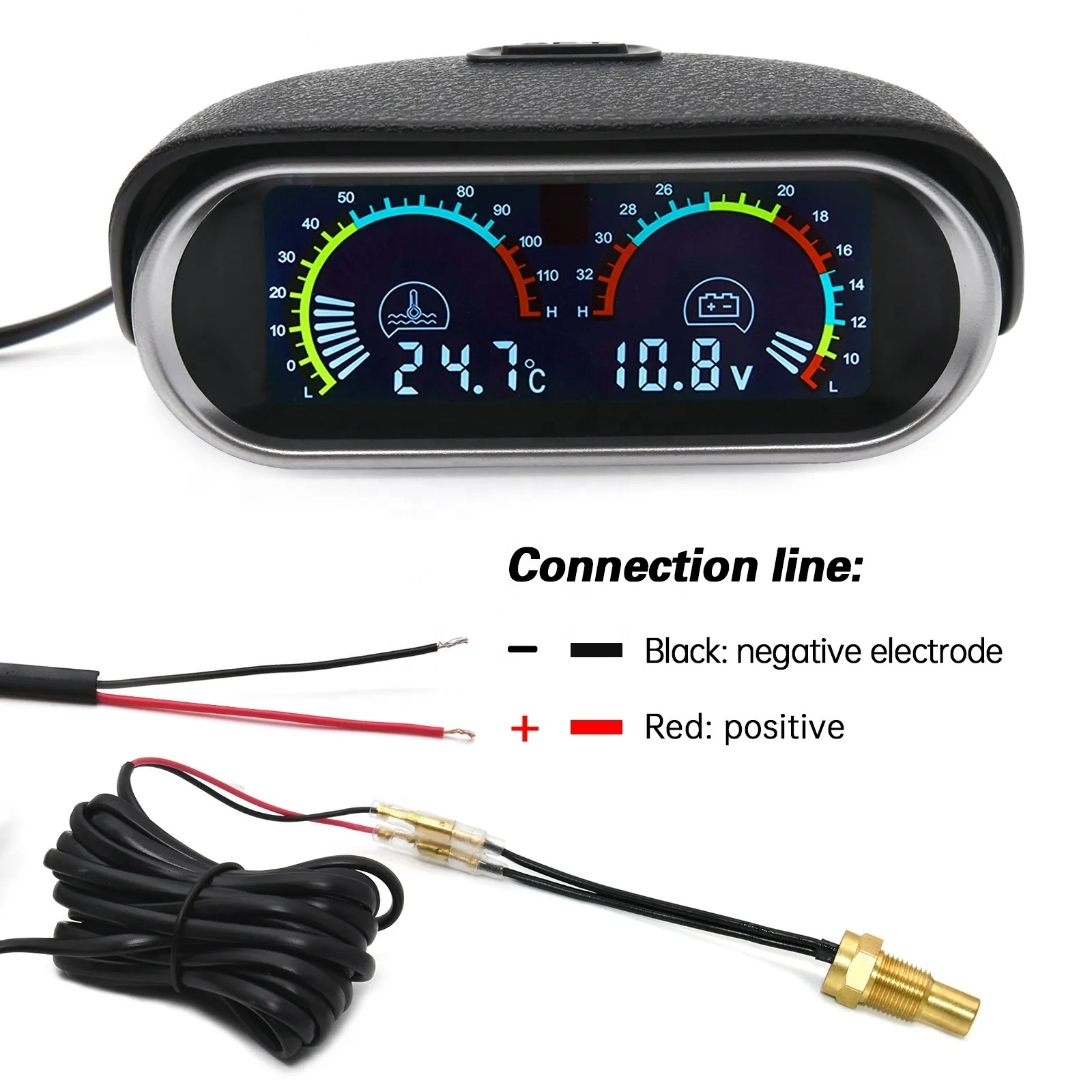 universal 2 in 1 LCD Car Digital Water Temp Gauge Voltmeter auto motorcycle water temperature sensor 10mm 12V 24V Volt meter