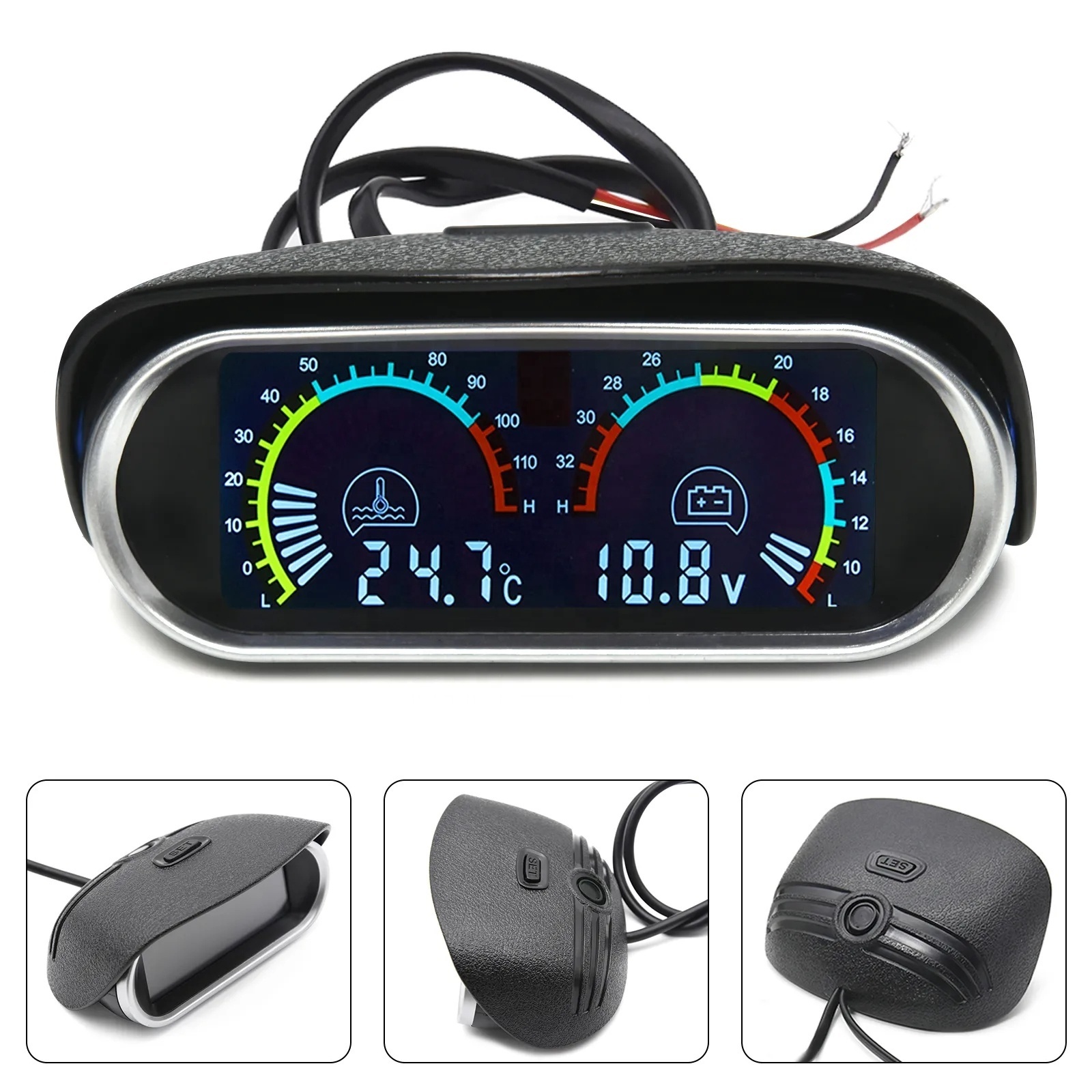 universal 2 in 1 LCD Car Digital Water Temp Gauge Voltmeter auto motorcycle water temperature sensor 10mm 12V 24V Volt meter