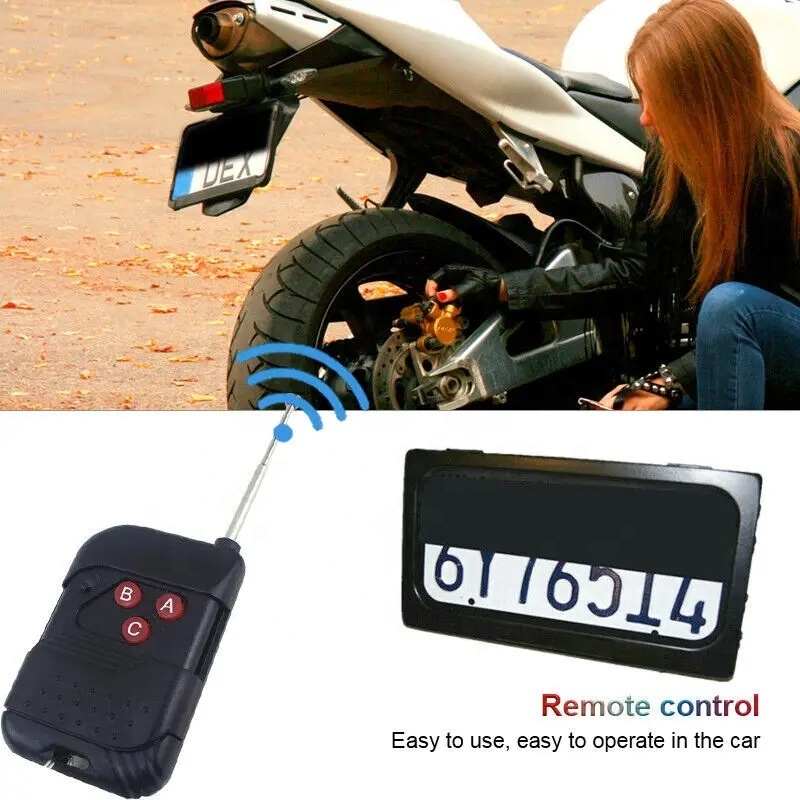 USA Electric Motorcycle License Plate Frame Set Square Shape Remote Motorbike Cover with Hide-Away Shutter Car Usage