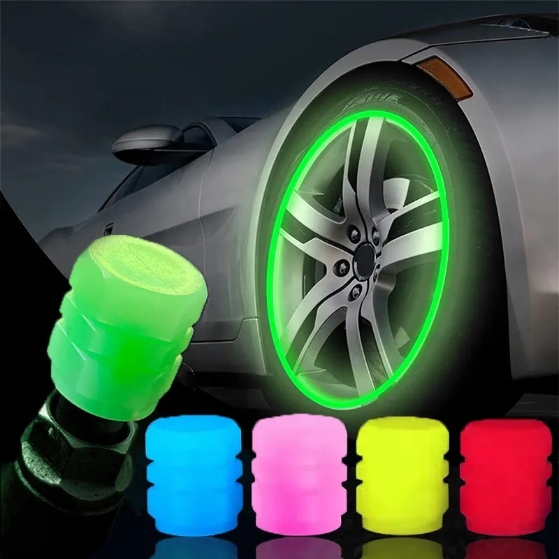 4pcs/set Motorcycle Bike Wheel Nozzle Night Glowing Fluorescent Decor Plastic Tyre Valve Cap Stem Car Luminous Tire Valve Cap