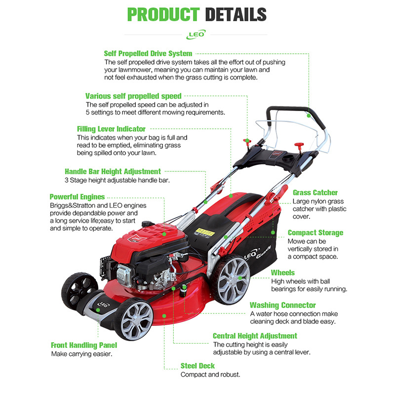 LEO LM46Z-2L-P/LM46Ze-2L-P Easy Operation Gasoline Auto Mower Multifunction Lawn Mower chassis for garden