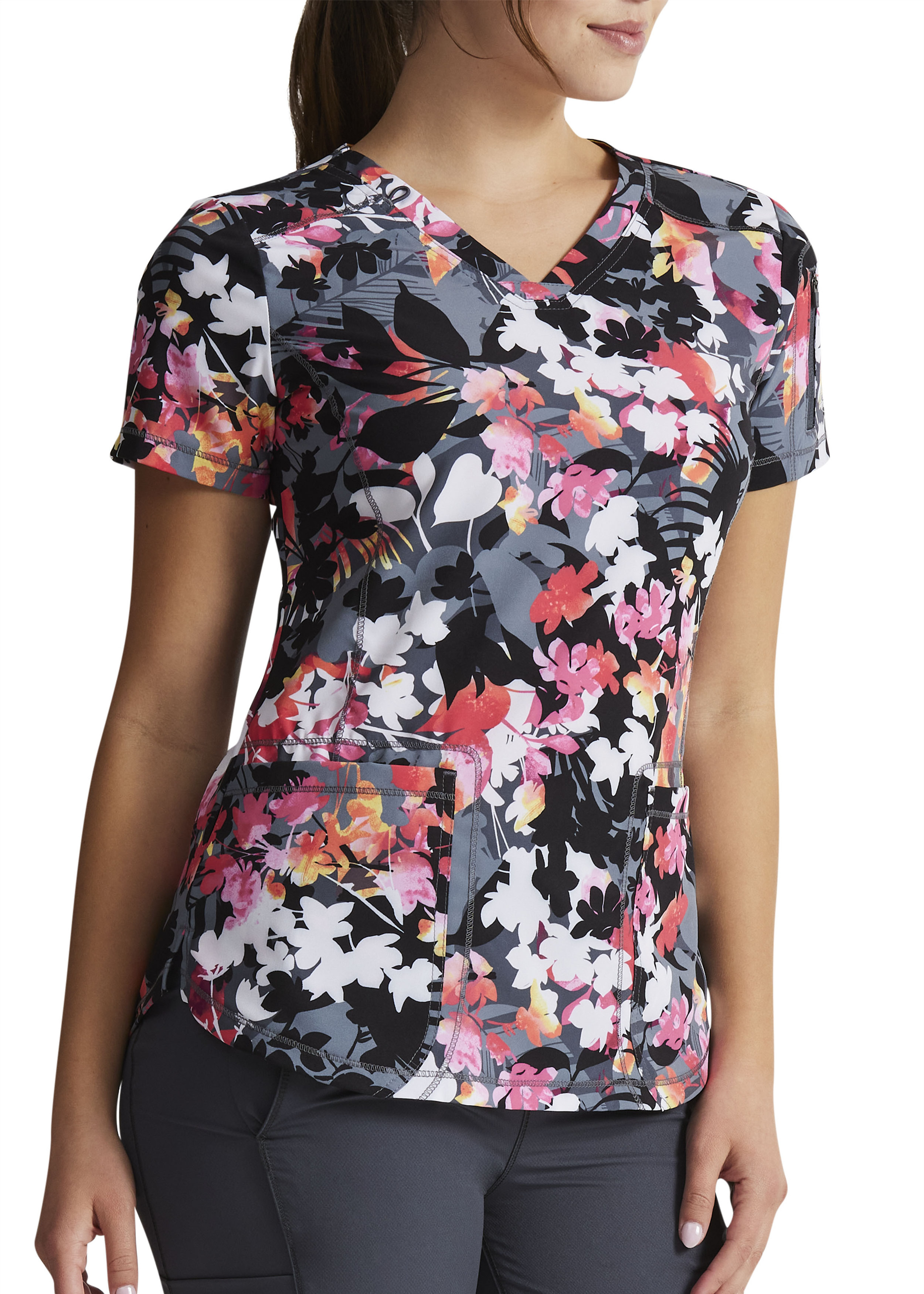 High Quality Women Scrubs Spandex Stretch Floral Pattern Fashionable Nurse Print Tops Uniform Scrubs