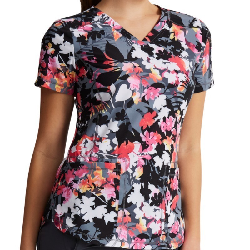 High Quality Women Scrubs Spandex Stretch Floral Pattern Fashionable Nurse Print Tops Uniform Scrubs