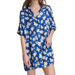 Summer Wear Soft Flowy Knee Length Shirt Dress Custom Print LOW MOQ Rayon Button Up Dress