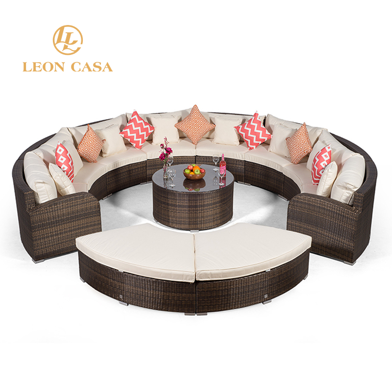 Home Rattan Half Moon Outdoor Sofa Garden Furniture Set Semi Circle Rattan Sofa Outdoor Garden Sofa Sets