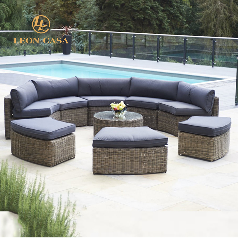 Home Rattan Half Moon Outdoor Sofa Garden Furniture Set Semi Circle Rattan Sofa Outdoor Garden Sofa Sets