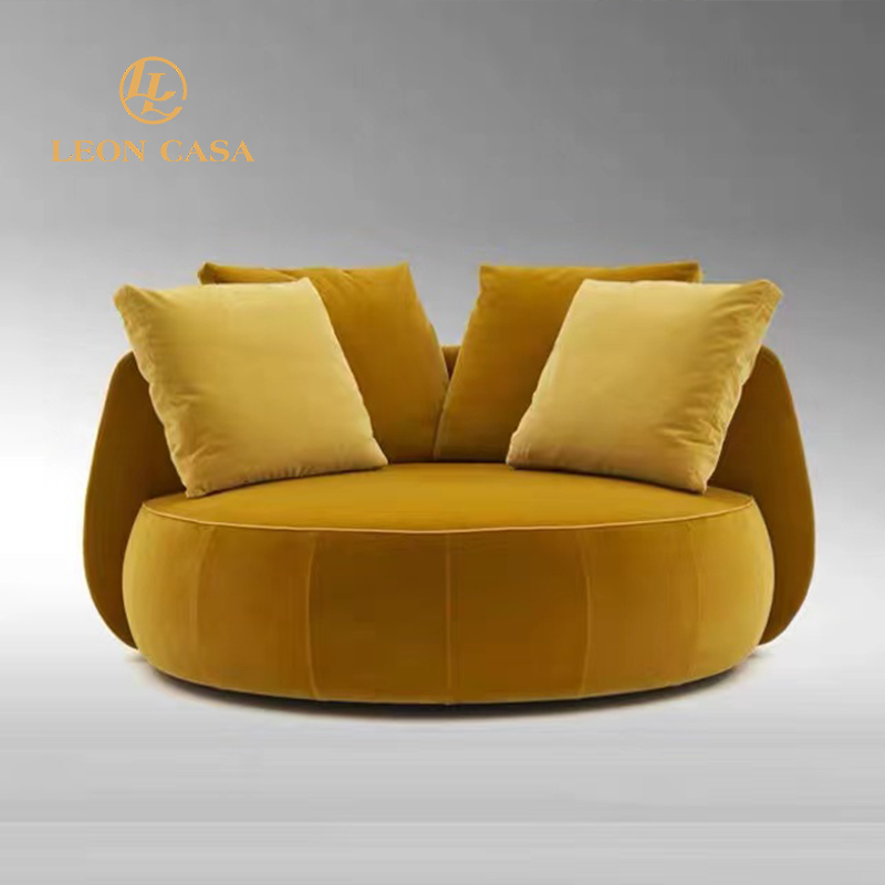 Italian Luxury High quality Big Rotary Single Sofa Chair Velvet Fabric Leisure Chair Swivel Round Hotel Lobby Chairs