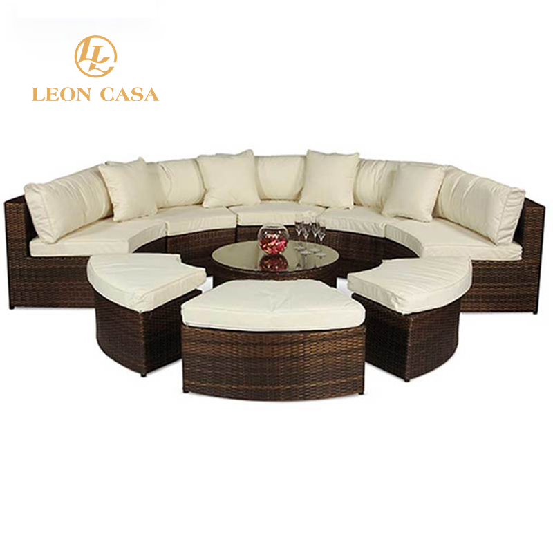 Home Rattan Half Moon Outdoor Sofa Garden Furniture Set Semi Circle Rattan Sofa Outdoor Garden Sofa Sets