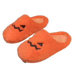 Winter cute new pumpkin couple cotton slippers home warm non slip plush cotton slippers for men and women