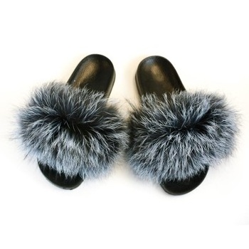 Fashion Soft Fluffy Fox Fur Women's Slides Lady Fur Slippers ladies flat slippers women plush indoor slipper