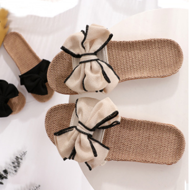 New summer Eva slippers for women wear flat and large floral non-slip linen slippers