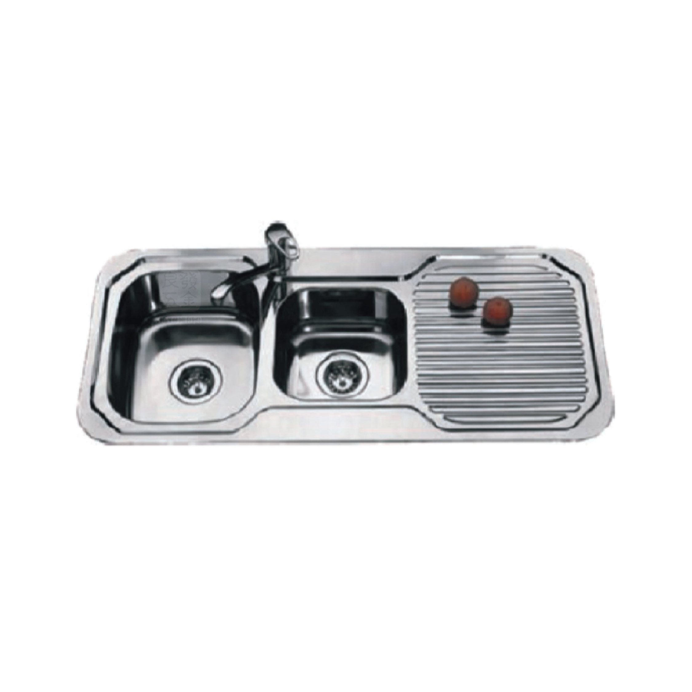 Double Bowl with Drainer Kitchen Sink Polished Stainless Steel European Farm House Kitchen Sink More Than 5 Years Above Counter