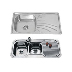 Double Bowl with Drainer Kitchen Sink Polished Stainless Steel European Farm House Kitchen Sink More Than 5 Years Above Counter