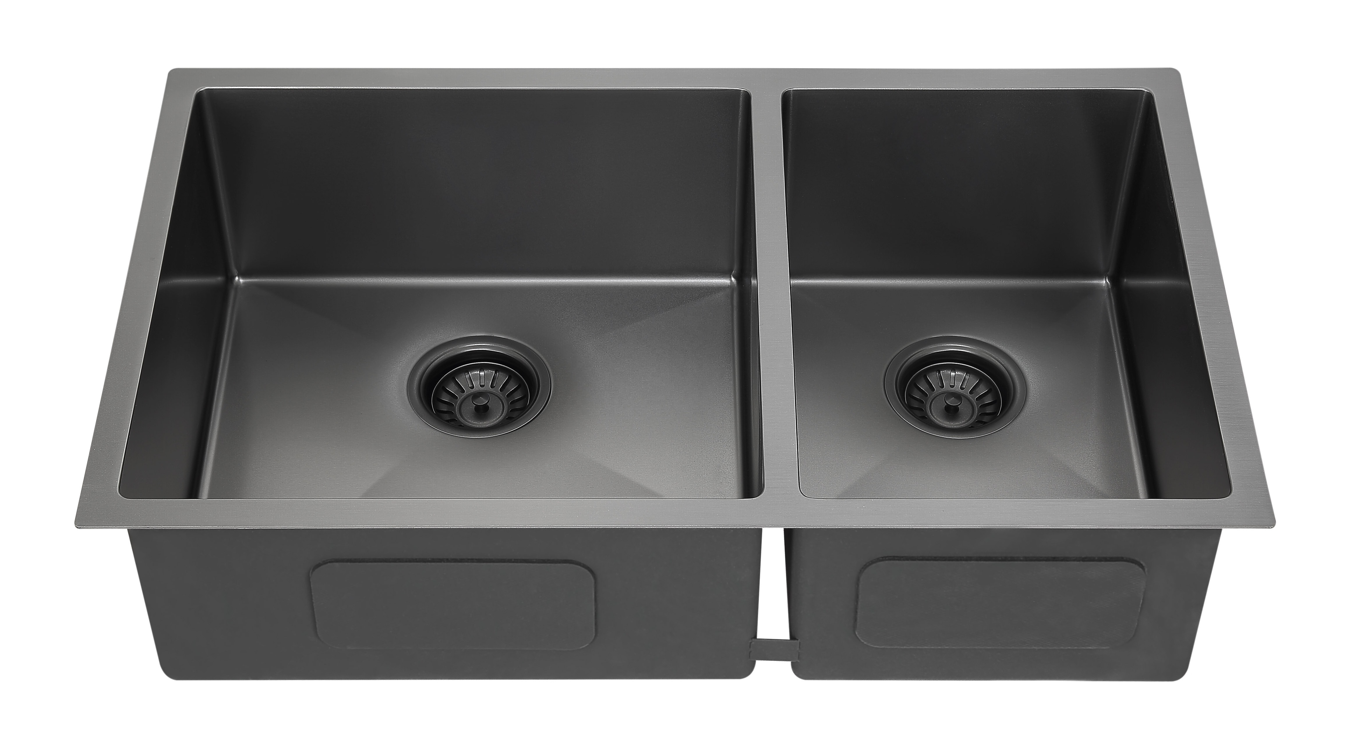 Double Bowl Undermount Handmade Kitchen Handmade Sink Sink Offset Stainless Steel SUS304 Nano Black European Brushed Rectangular